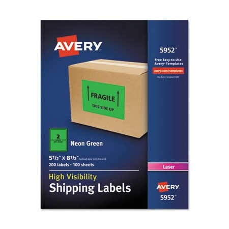 Avery Dennison Avery, HIGH-VISIBILITY PERMANENT LASER ID LABELS, 5 1/2 X 8.5, NEON GREEN, 200PK 5952